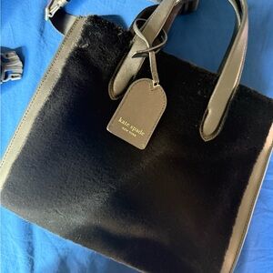 kate spade Black Faux Fur Tote with Leather Trim